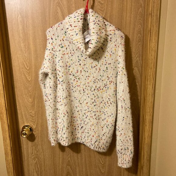 #147 Fuzzy Cowl Neck Sweater with Embroidered Dots, Size Small - Picture 1 of 5